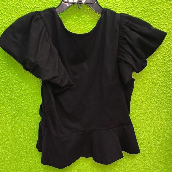 Express Black Puff Sleeve Ruffled Blouse - Picture 3 of 3